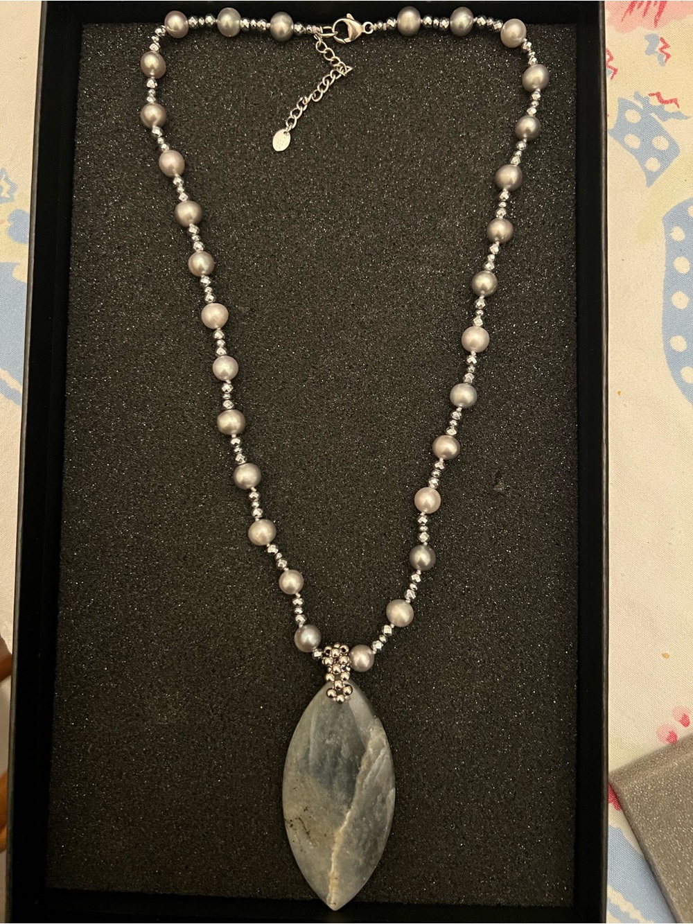 Lucas Lameth Necklace Pearl Quartz Hematite Sterling Silver Gray Neutral JTV 925
